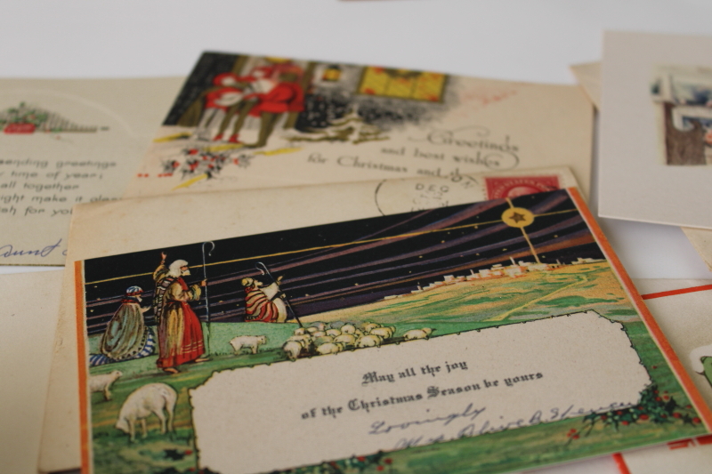 photo of lot antique vintage Christmas greeting post cards, art deco illustrations 1910s, 20s, 30s #3