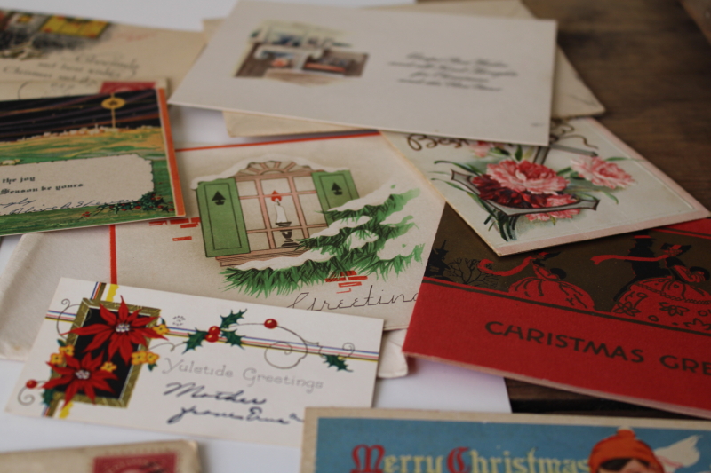 photo of lot antique vintage Christmas greeting post cards, art deco illustrations 1910s, 20s, 30s #10