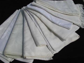 catalog photo of lot antique & vintage Irish linen & cotton damask table linens, 10 tablecloths
