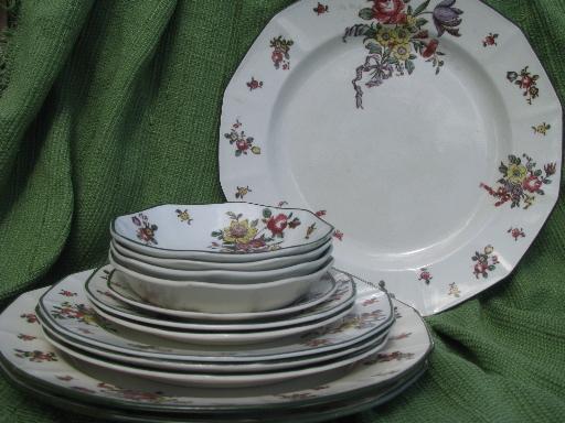 photo of lot antique vintage Royal Doulton china, Old Leeds Sprays plates and bowls #1