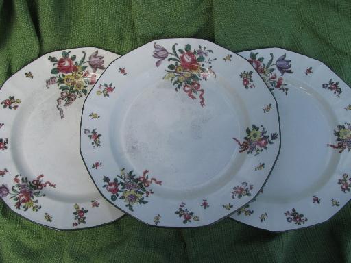 photo of lot antique vintage Royal Doulton china, Old Leeds Sprays plates and bowls #3