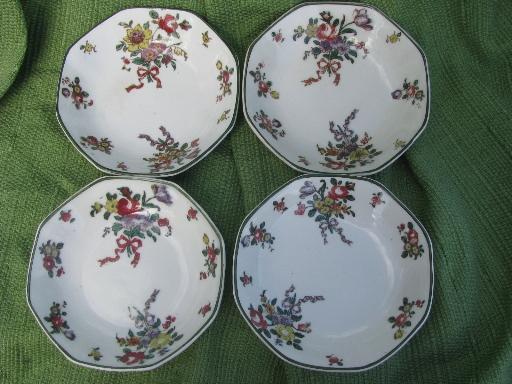 photo of lot antique vintage Royal Doulton china, Old Leeds Sprays plates and bowls #4