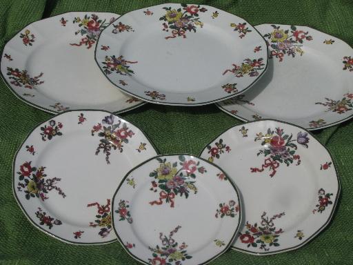 photo of lot antique vintage Royal Doulton china, Old Leeds Sprays plates and bowls #5