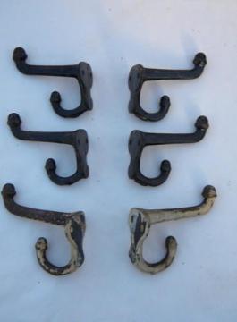 catalog photo of lot antique vintage architectural coat hooks w/ acorn finials & old paint