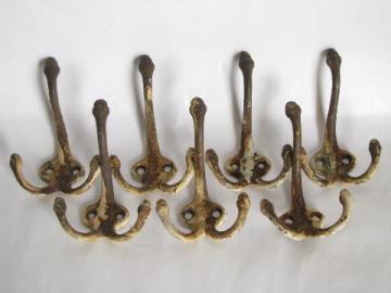 catalog photo of lot antique vintage architectural twin coat hooks w/ acorn finials & old paint