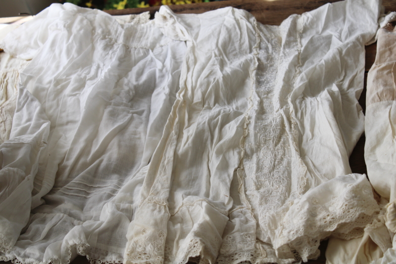 photo of lot antique vintage baby clothes, long white cotton dresses & slips, christening dress & coat #7