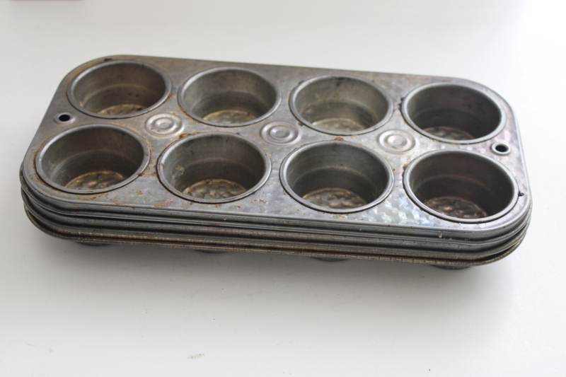 photo of lot antique & vintage baking pans, waffle texture muffin pans, Ovenex bakeware #6