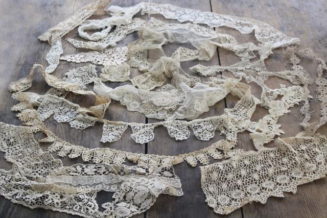 photo of lot antique vintage dress trims, lace collars & scraps Victorian Edwardian era #1