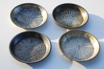 catalog photo of lot antique vintage embossed metal pie pans, old advertising Sunkist Pies, Mrs Wagners, LJH
