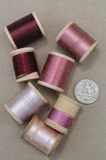 photo of lot antique & vintage fine pure silk embroidery sewing thread, jewel colors #7