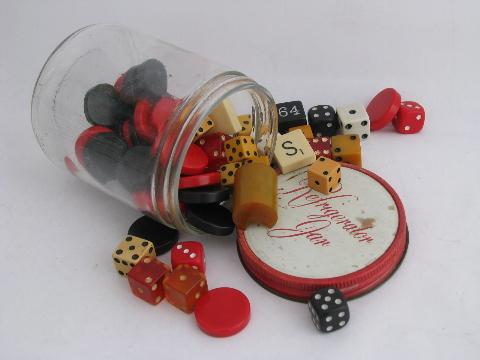 photo of lot antique & vintage game parts / gaming dice, bakelite & old plastic #1