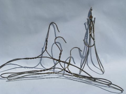 photo of lot antique vintage heavy wire clothes / coat hangers, folding hanger #1