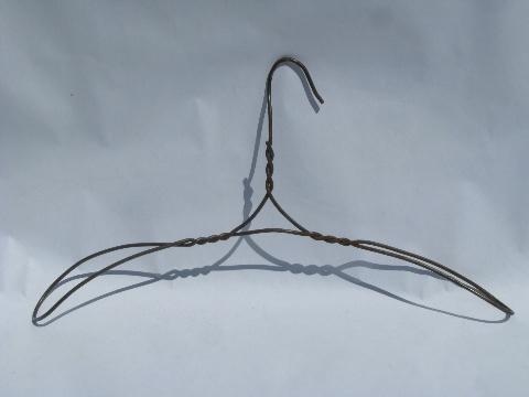 photo of lot antique vintage heavy wire clothes / coat hangers, folding hanger #5