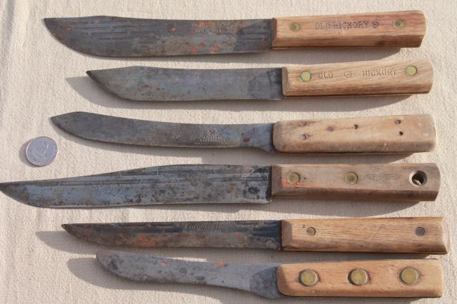 photo of lot antique & vintage high carbon steel kitchen butcher knives w/ nice old marked blades #1