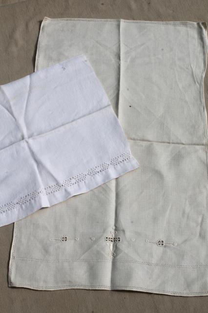 photo of lot antique vintage linen & cotton towels w/ white work embroidery, crochet lace edgings #5