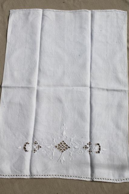 photo of lot antique vintage linen & cotton towels w/ white work embroidery, crochet lace edgings #6