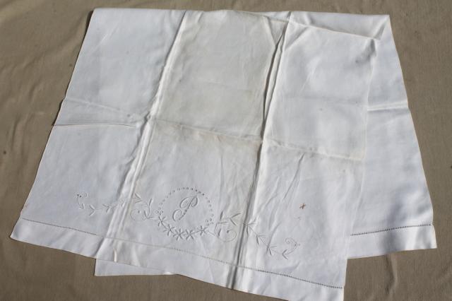 photo of lot antique vintage linen & cotton towels w/ white work embroidery, crochet lace edgings #15