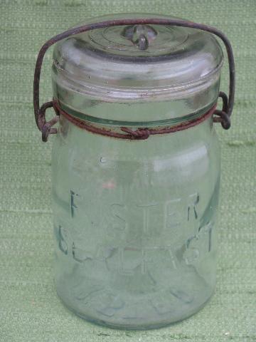 photo of lot antique vintage pint canning jars, glass lightning lids w/ wire bails #4