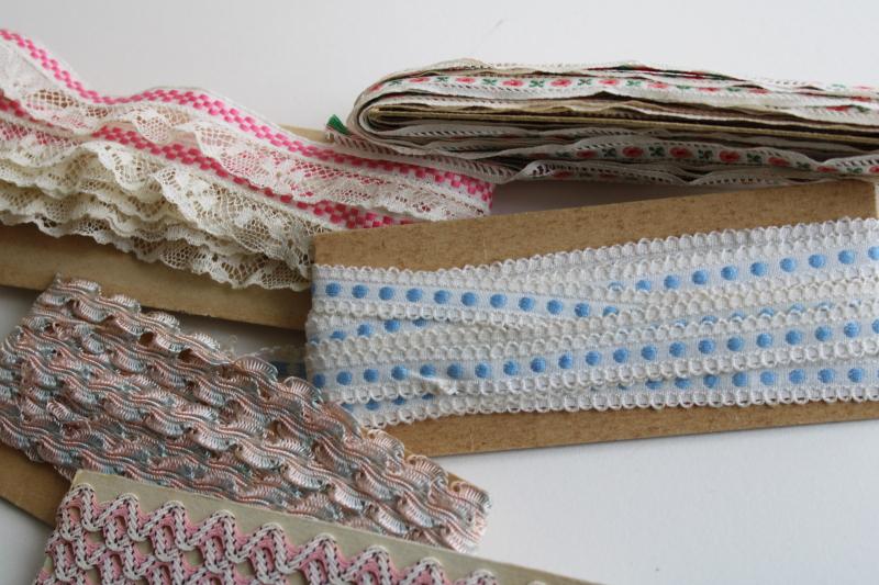 photo of lot antique & vintage sewing trim, pink & blue braid, edgings, embroidered trims #2