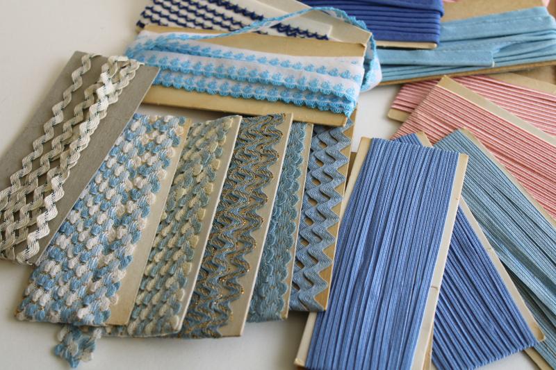 photo of lot antique & vintage sewing trim, pink & blue braid, edgings, embroidered trims #3