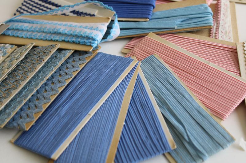 photo of lot antique & vintage sewing trim, pink & blue braid, edgings, embroidered trims #8