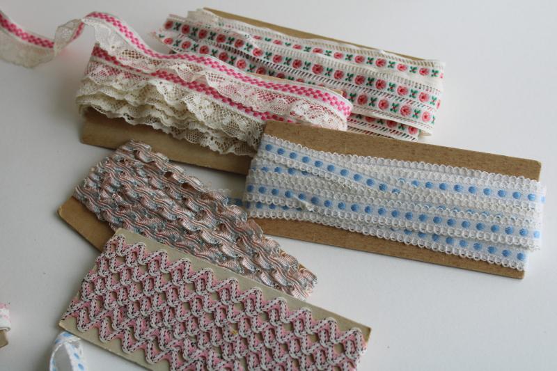 photo of lot antique & vintage sewing trim, pink & blue braid, edgings, embroidered trims #10