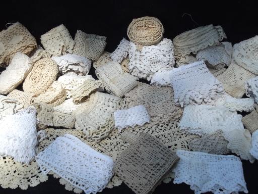 photo of lot antique vintage sewing trims, fine cotton lace edgings and crochet #1