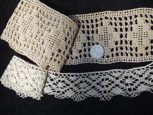 photo of lot antique vintage sewing trims, fine cotton lace edgings and crochet #2