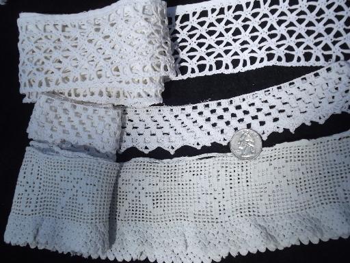 photo of lot antique vintage sewing trims, fine cotton lace edgings and crochet #4