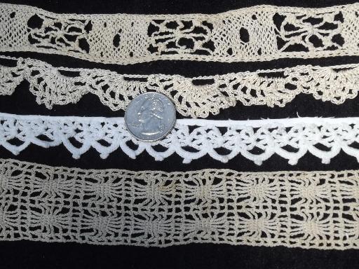 photo of lot antique vintage sewing trims, fine cotton lace edgings and crochet #7