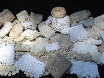 catalog photo of lot antique vintage sewing trims, fine cotton lace edgings and crochet