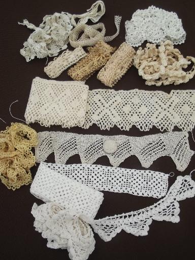 photo of lot antique vintage sewing trims, fine cotton lace edgings & crochet  #4