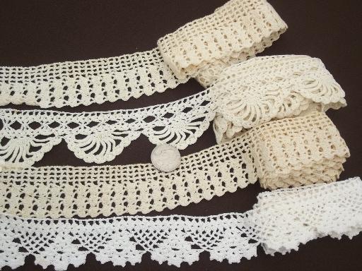 photo of lot antique vintage sewing trims, fine cotton lace edgings & crochet  #6