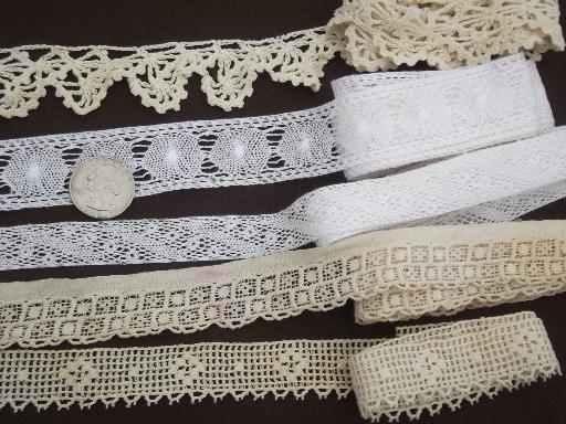 photo of lot antique vintage sewing trims, fine cotton lace edgings & crochet  #8