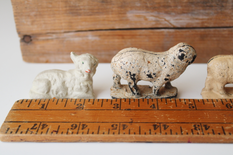 photo of lot antique & vintage sheep figurines, nativity scene lambs, old rubber toys #3