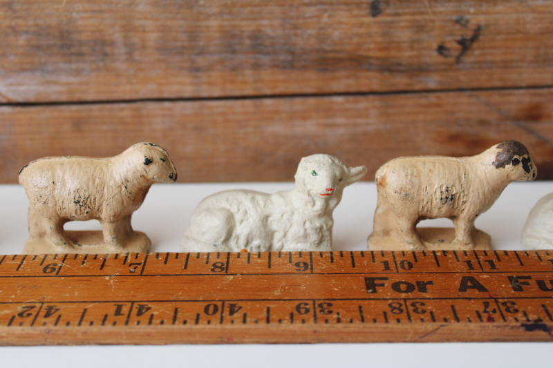 photo of lot antique & vintage sheep figurines, nativity scene lambs, old rubber toys #4