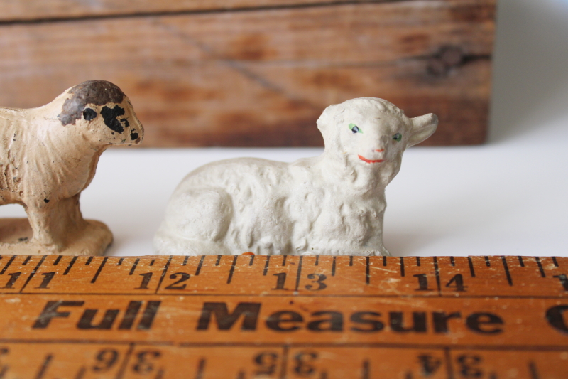 photo of lot antique & vintage sheep figurines, nativity scene lambs, old rubber toys #5