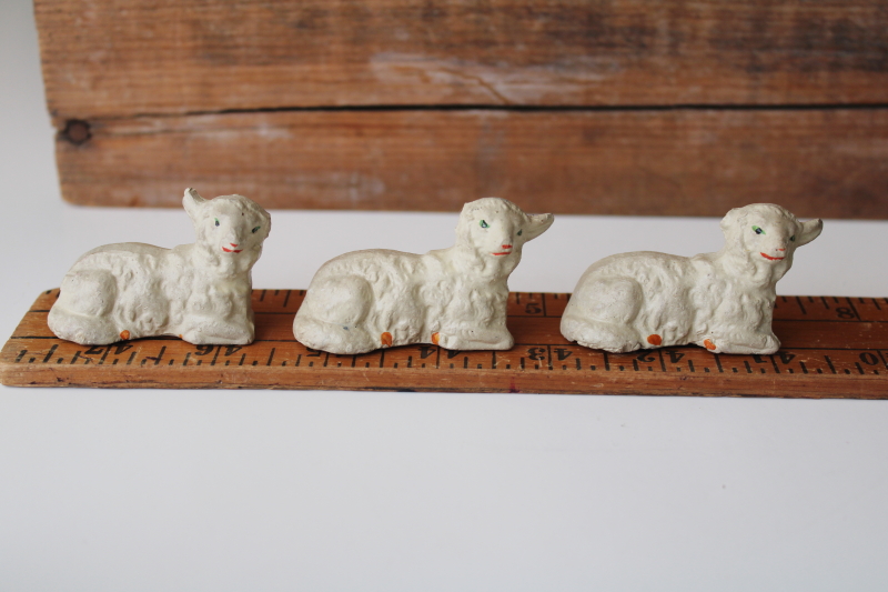 photo of lot antique & vintage sheep figurines, nativity scene lambs, old rubber toys #6