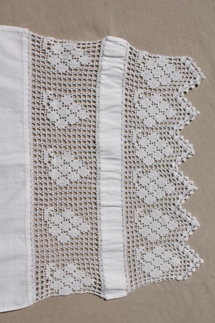 photo of lot antique vintage table runners or towels w/ lace, tatting, crochet edgings #2