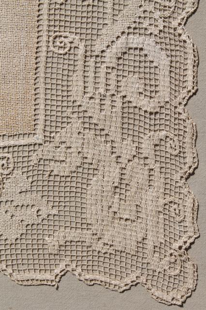 photo of lot antique vintage table runners or towels w/ lace, tatting, crochet edgings #5