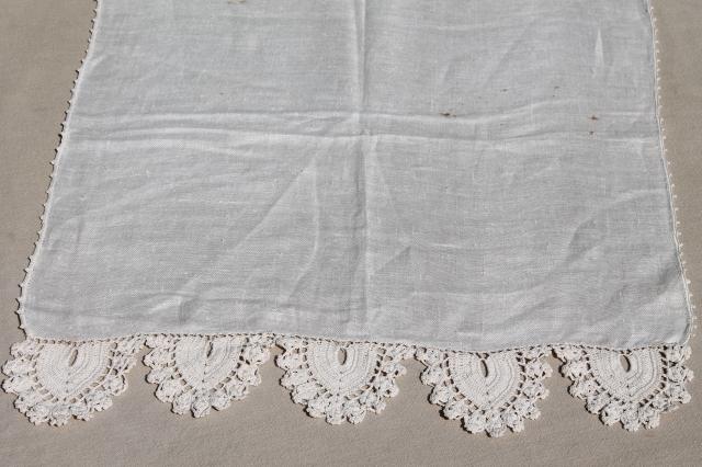 photo of lot antique vintage table runners or towels w/ lace, tatting, crochet edgings #7