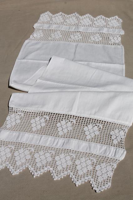 photo of lot antique vintage table runners or towels w/ lace, tatting, crochet edgings #15