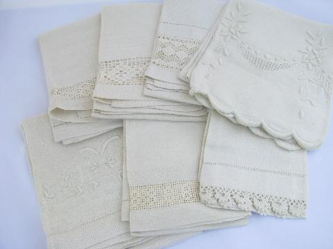 photo of lot antique whitework linen damask & cotton towels, crochet & tatting lace #1