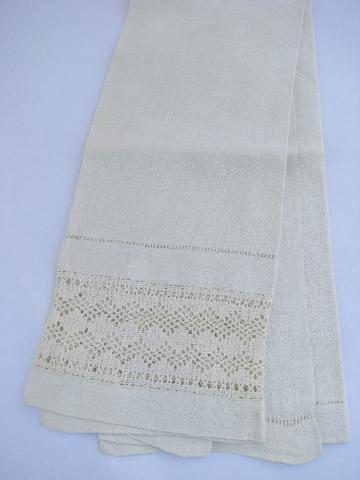 photo of lot antique whitework linen damask & cotton towels, crochet & tatting lace #5