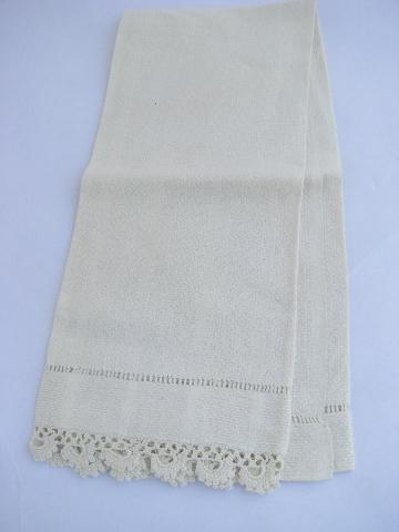 photo of lot antique whitework linen damask & cotton towels, crochet & tatting lace #8