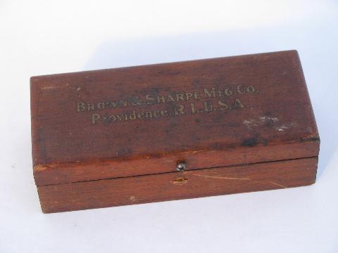 photo of lot antique wood tool boxes for machinist tools, Browne & Sharpe #5