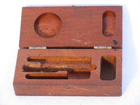 photo of lot antique wood tool boxes for machinist tools, Browne & Sharpe #6