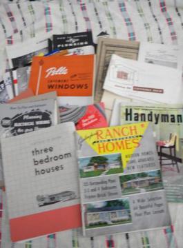 catalog photo of lot assorted old 1950s building and architectural booklets and advertising