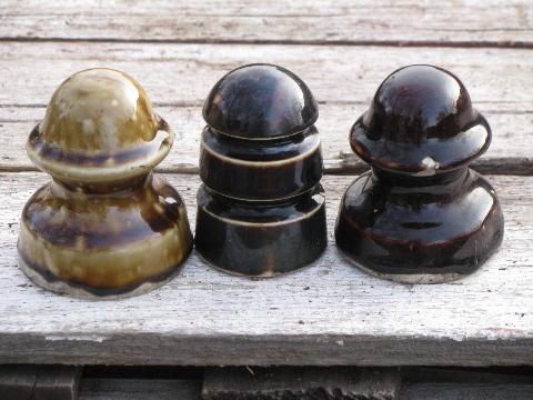 photo of lot assorted old antique brown glazed ceramic telegraph wire insulators #2