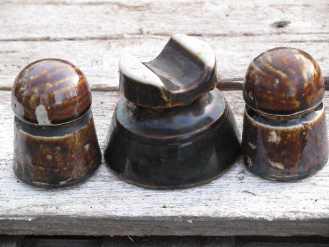 photo of lot assorted old antique brown glazed ceramic telegraph wire insulators #3